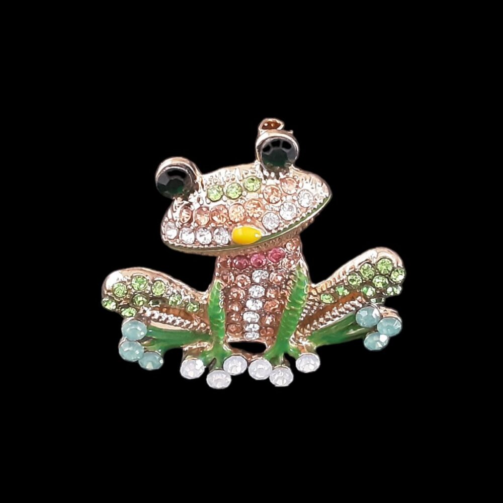Colorful Rhinestone Frog Brooch Pin *NEW*